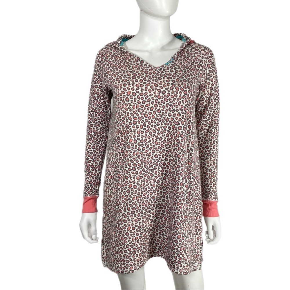 Kensie I Only Sleep in Pretty Pink Animal Print Thermal Hoodie Night Dress